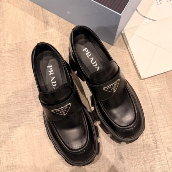 Prada Women's Black Leather Combat Boots - Picture 2 of 8